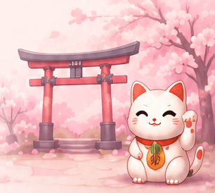 Lucky cat and torii gate illustration for the JLPT N5 article